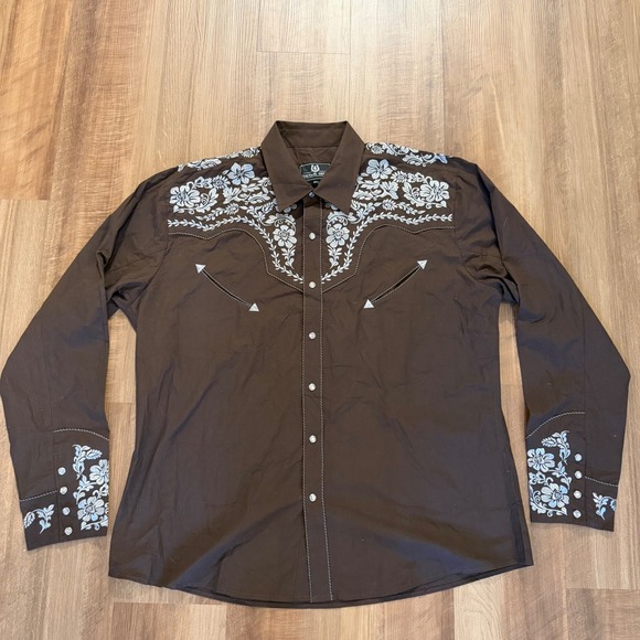 Salvaje Oeste Other - Salvaje Oeste Western Shirt Mens 2XL Brown Floral Embroidered Pearl Snap Cowboy